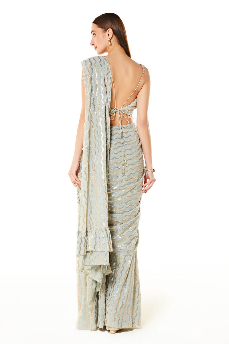Silver Georgette Sairaa Saree With Blouse