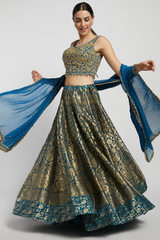 Blue & Gold Hand Embroidered Nadia Lehenga Set