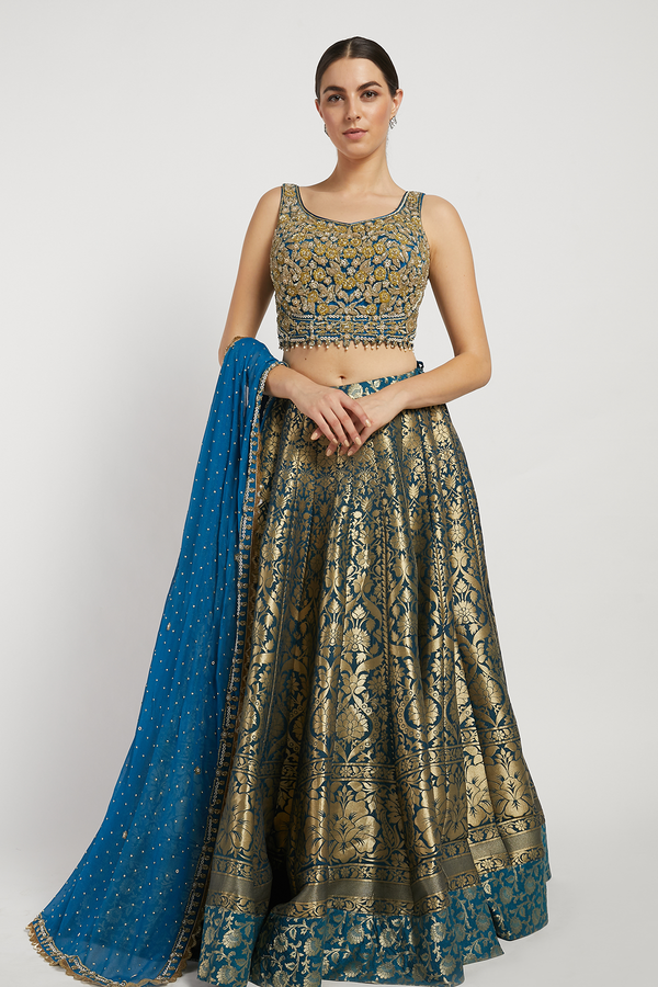 Blue & Gold Hand Embroidered Nadia Lehenga Set
