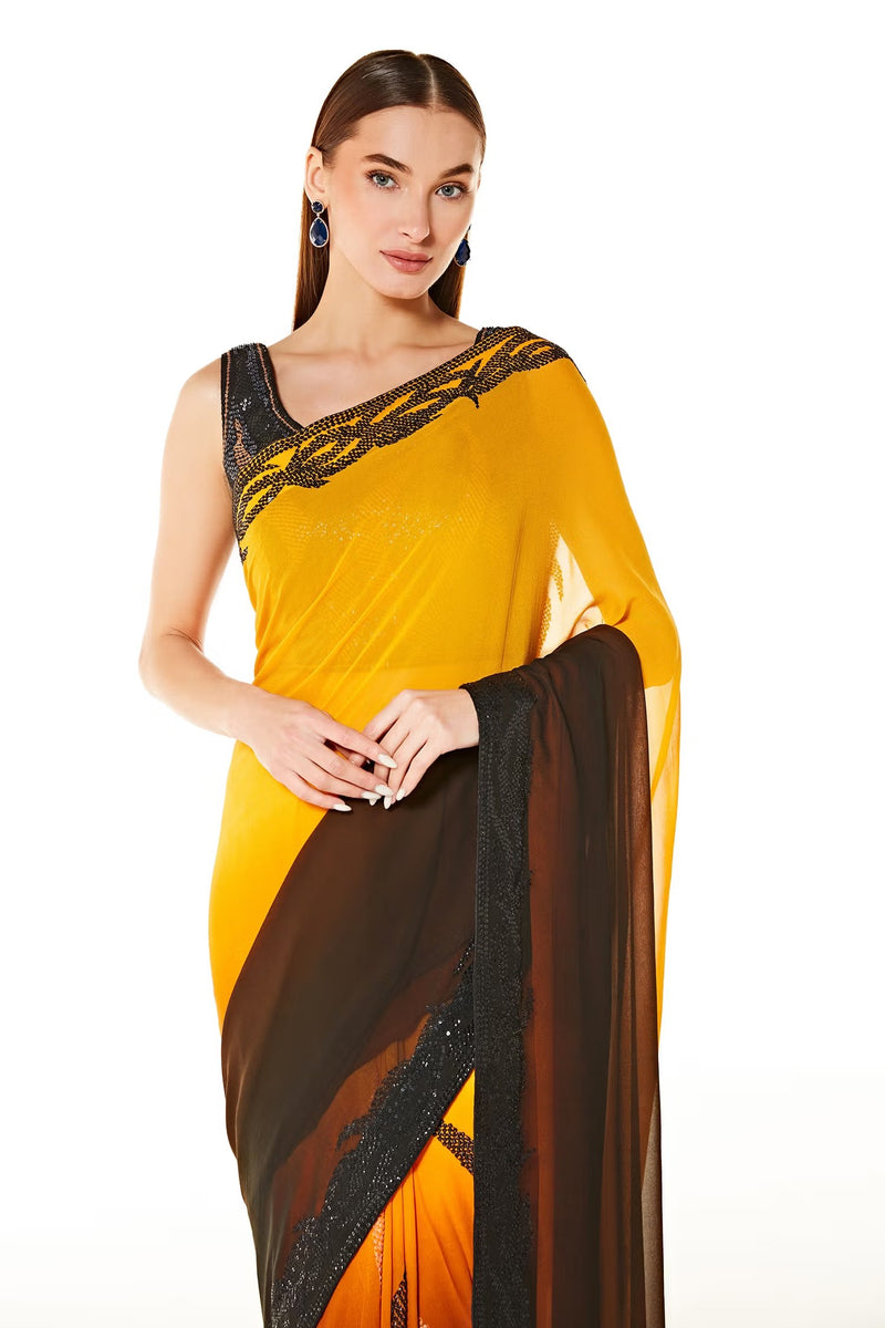 Black Georgette Zaynab Shaded Sequin Saree