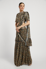 Black Draped Sairaa Saree Set With Butti Work