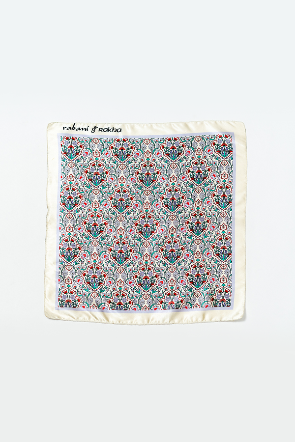 Aqua Mughal Jaal Print Pocket Square and Mask Gift Box
