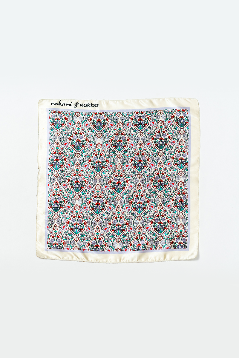 Aqua Mughal Jaal Print Pocket Square and Mask Gift Box
