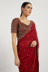Maroon Hand Embroidered Zaynab Saree Set