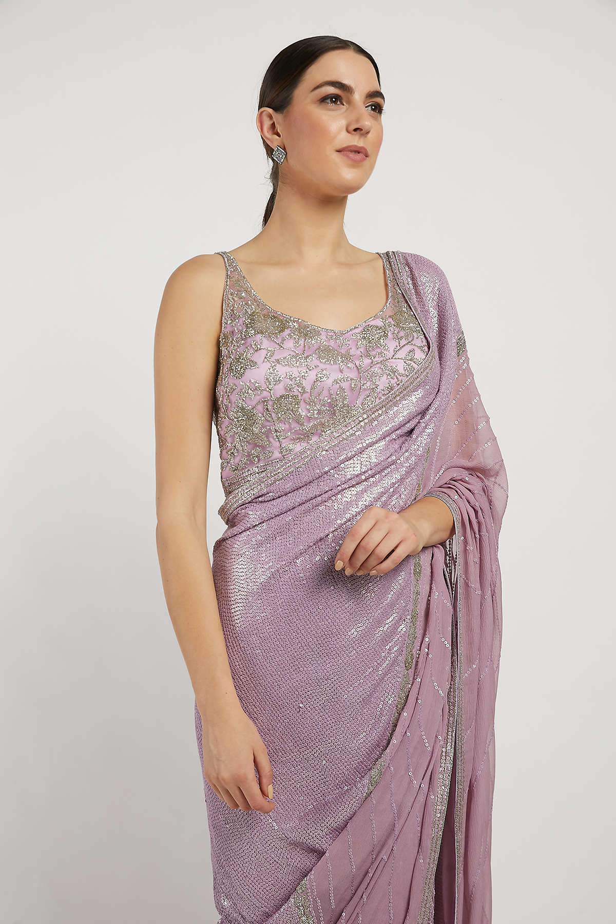 Purple Hand Embroidered Zaynab Saree Set