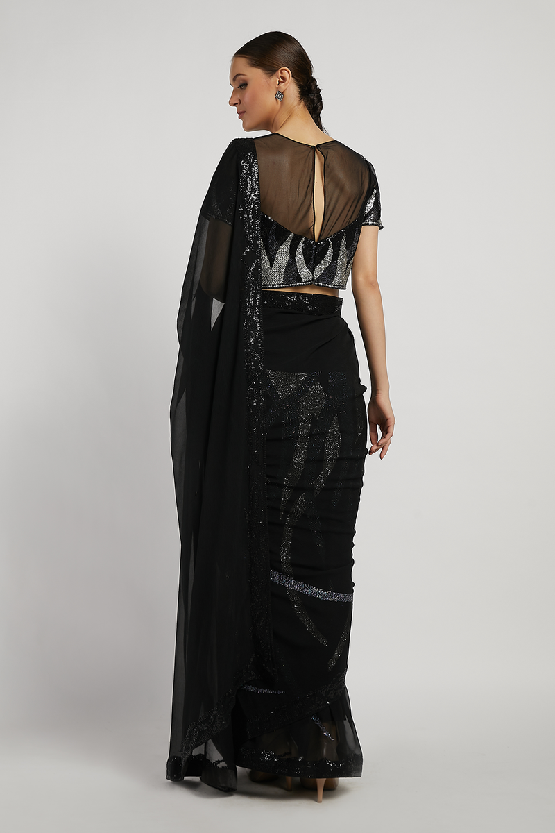 Black Hand Embroidered Zaynab Saree Set