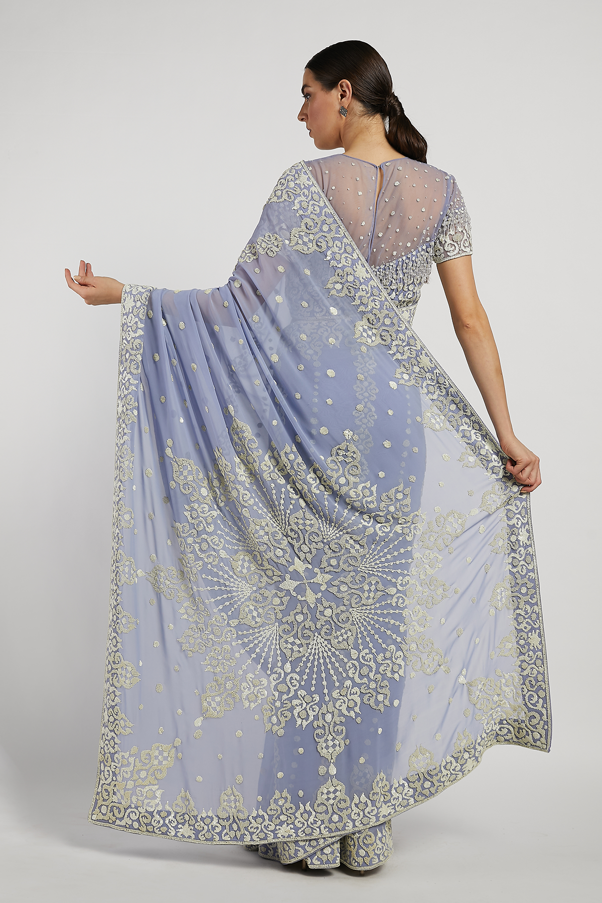 Sky Blue Hand Embroidered Zaynab Saree Set
