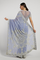Sky Blue Hand Embroidered Zaynab Saree Set
