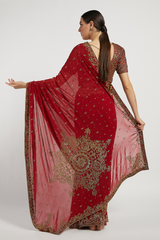 Maroon Hand Embroidered Zaynab Saree Set