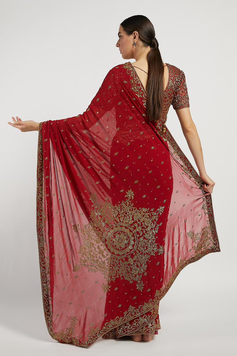 Maroon Hand Embroidered Zaynab Saree Set