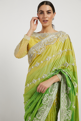 Yellow Hand Embroidered Zaynab Saree Set