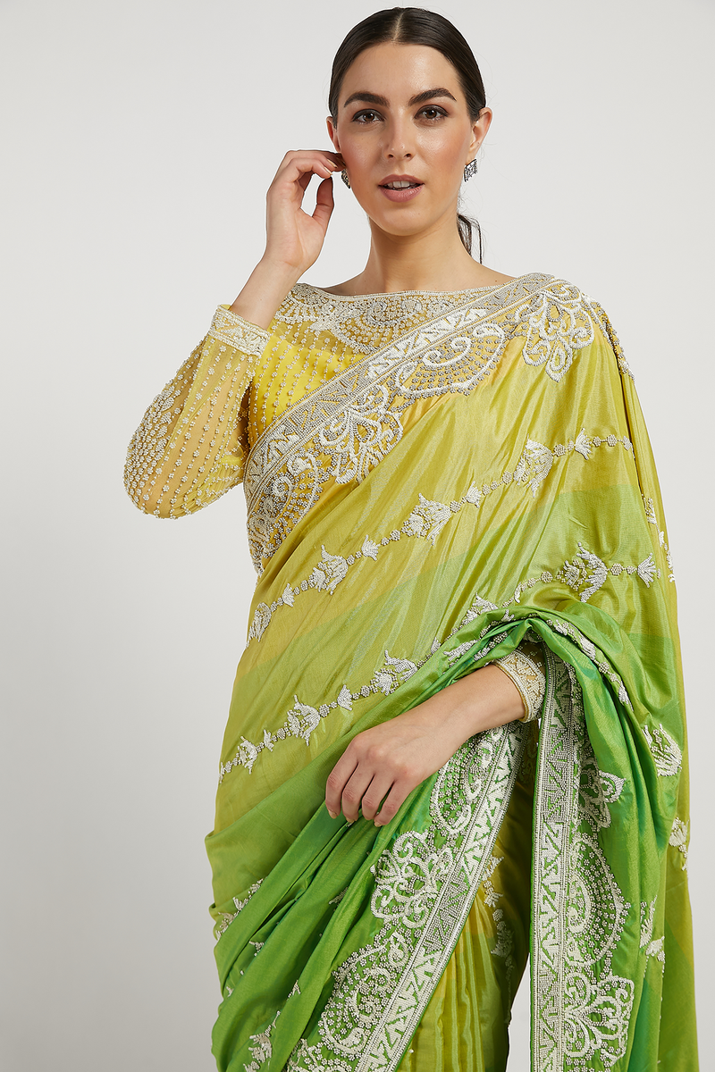 Yellow Hand Embroidered Zaynab Saree Set