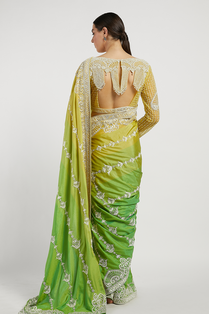 Yellow Hand Embroidered Zaynab Saree Set