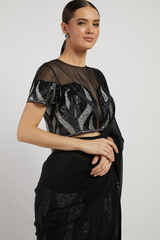 Black Hand Embroidered Zaynab Saree Set