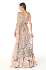Peach Adha Embroidered Lehenga Saree With Blouse