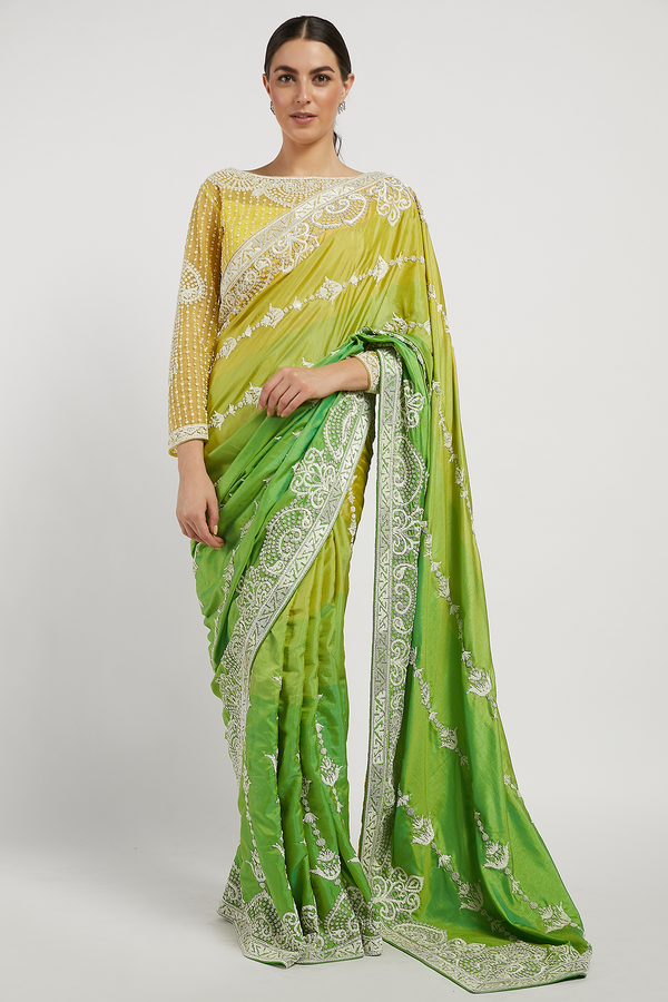 Yellow Hand Embroidered Zaynab Saree Set