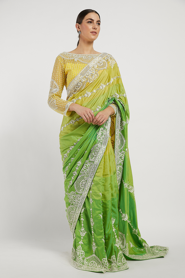 Yellow Hand Embroidered Zaynab Saree Set