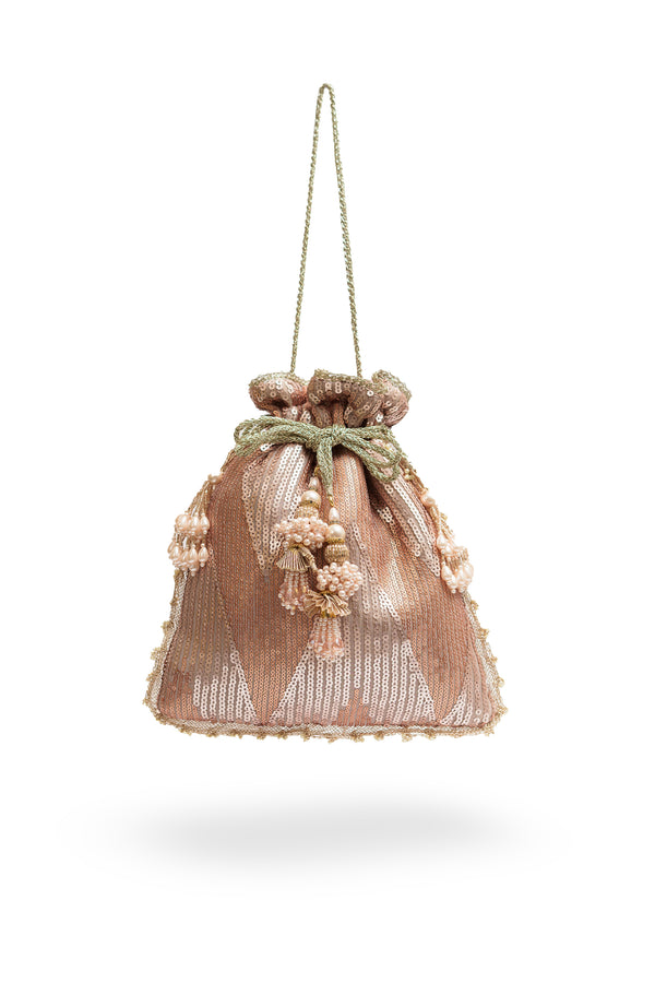 Two Toned Copper Sequin Patterned Design Potli Bag