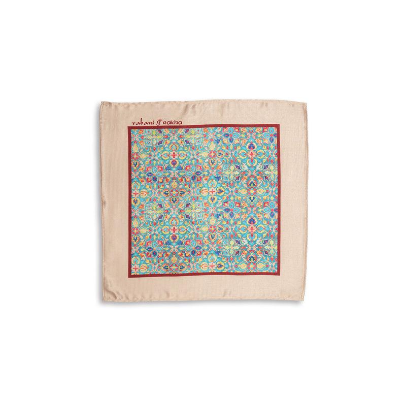 Turquoise Satin Printed Pocket Square & Neck Stole Gift Box