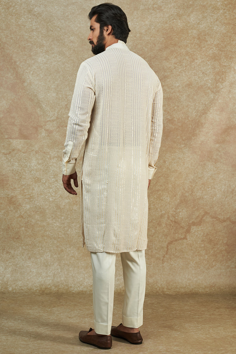Ivory Georgette Embroidered Kurta Set