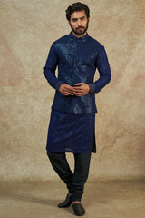 Blue Georgette Embroidered Bundi Jacket