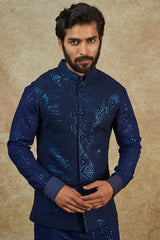 Blue Georgette Embroidered Bundi Jacket