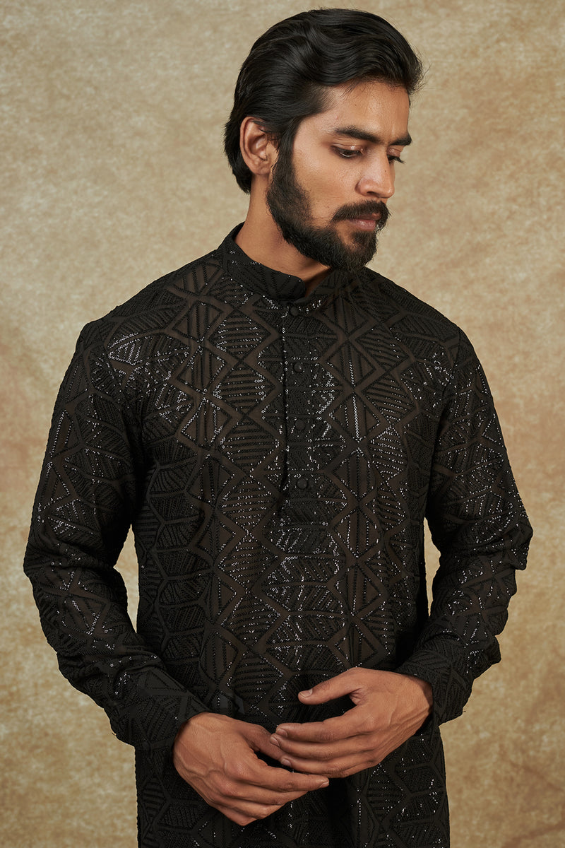 Black Georgette Embroidered Kurta Set