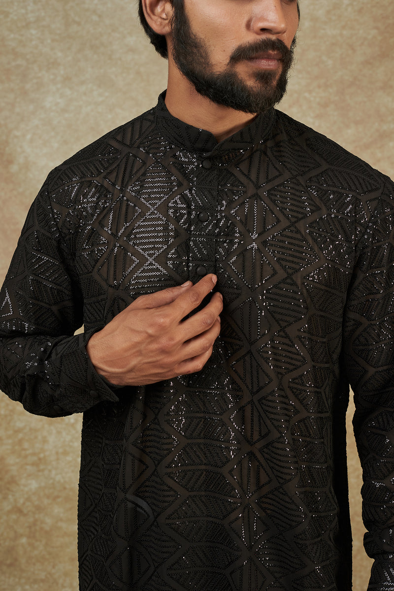 Black Georgette Embroidered Kurta Set