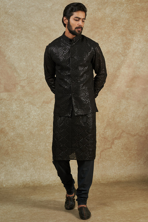 Black Georgette Embroidered Bundi Jacket