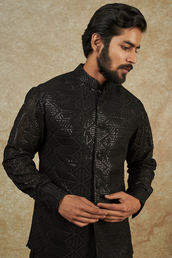 Black Georgette Embroidered Bundi Jacket