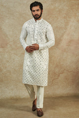 Ivory Georgette Mirror Embroidered Kurta Set
