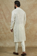 Ivory Georgette Mirror Embroidered Kurta Set
