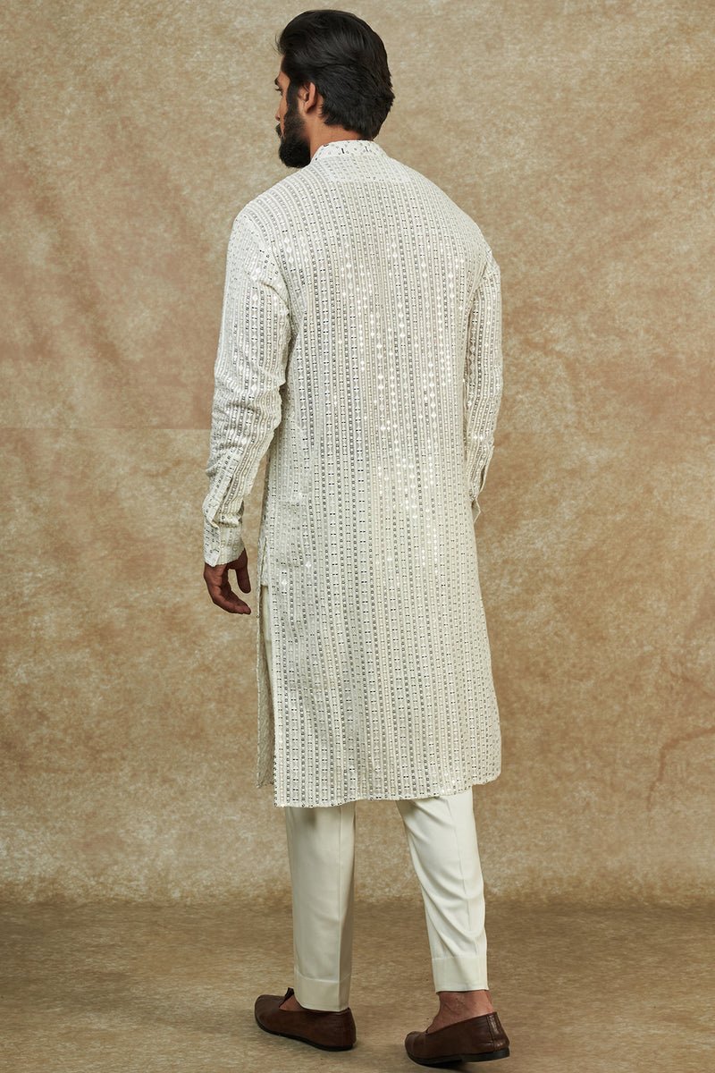 Ivory Georgette Mirror Embroidered Kurta Set