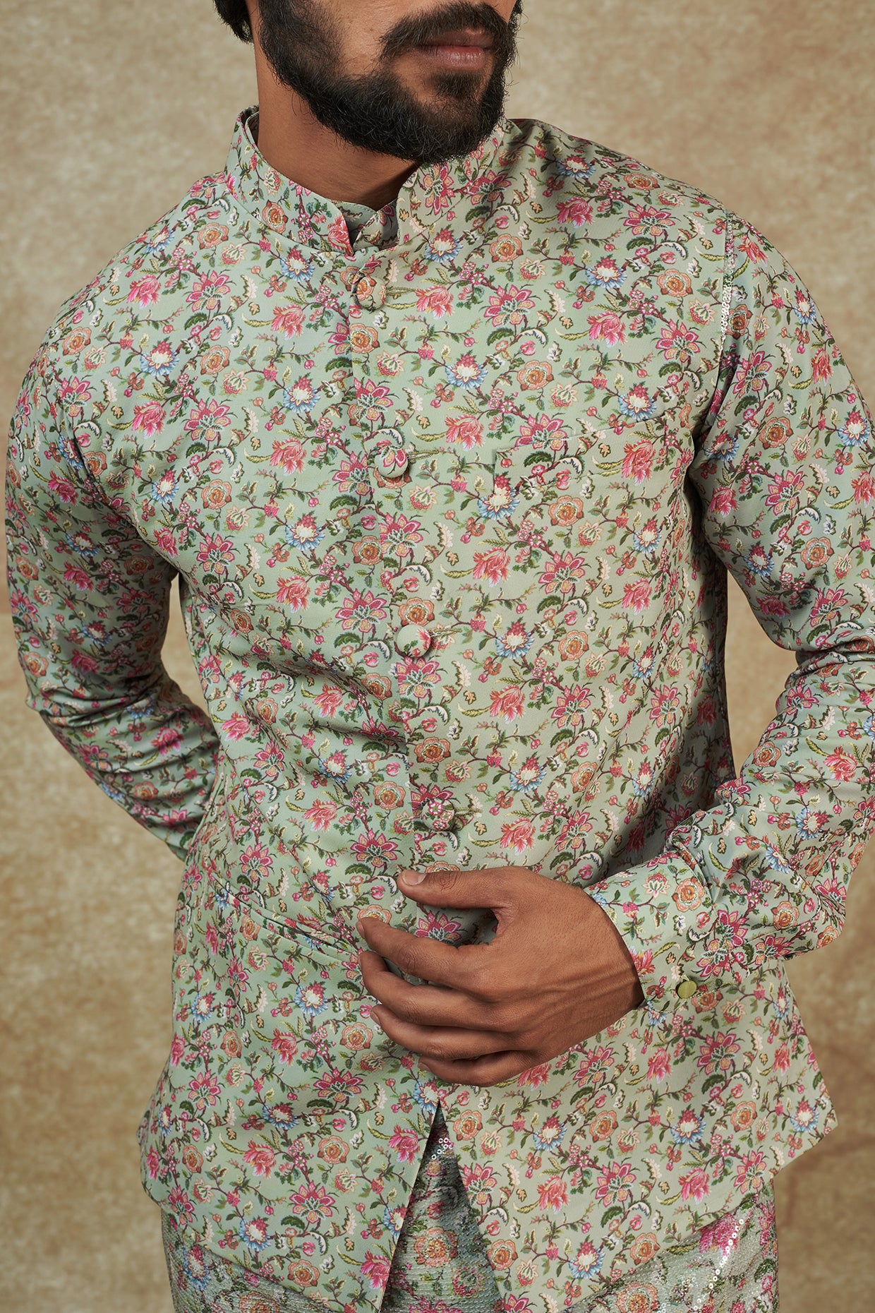 Sage Green Kurta with jacket for men