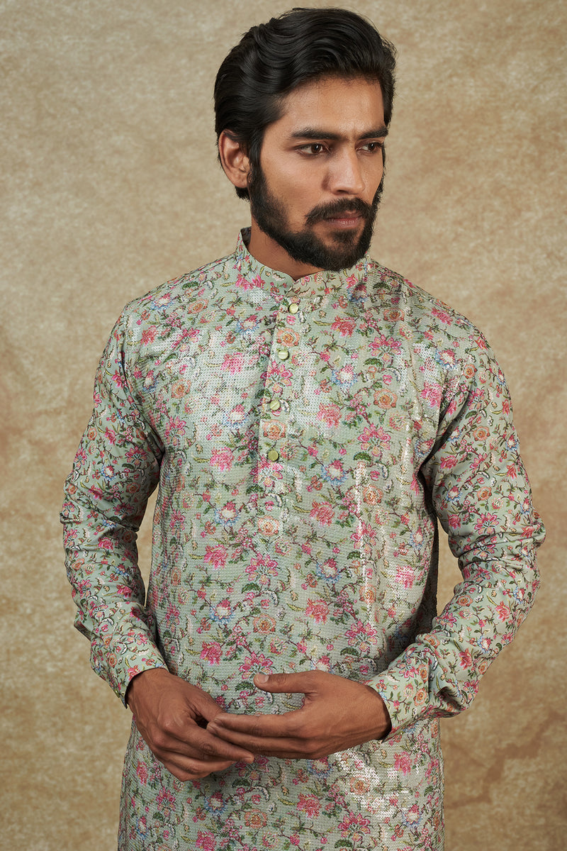 Sage Green Georgette Printed Sheeting Kurta Set