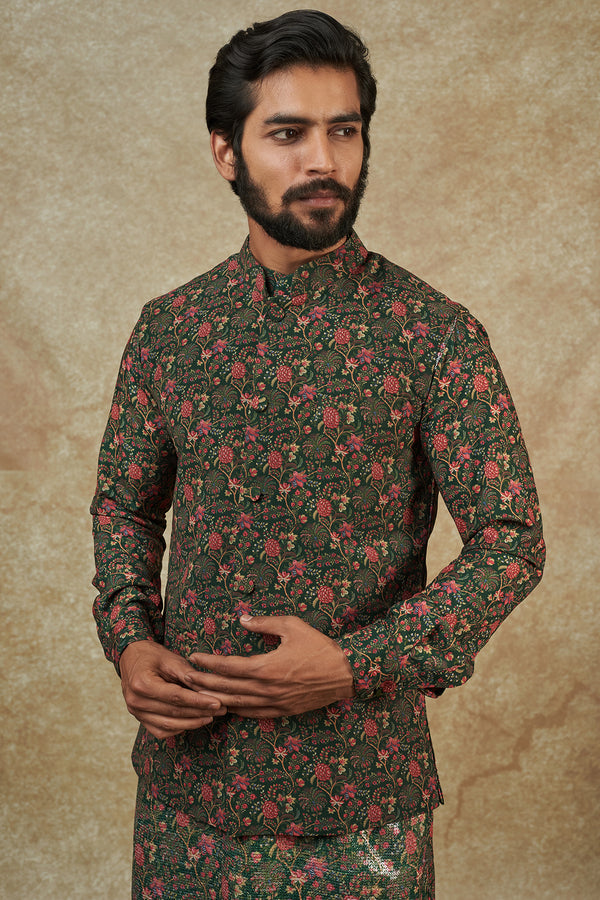 Dark Green Kurta with jacket for men