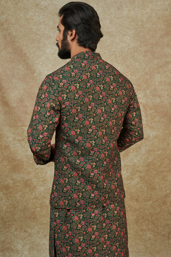 Dark Green Kurta with jacket for men