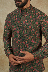 Dark Green Kurta with jacket for men