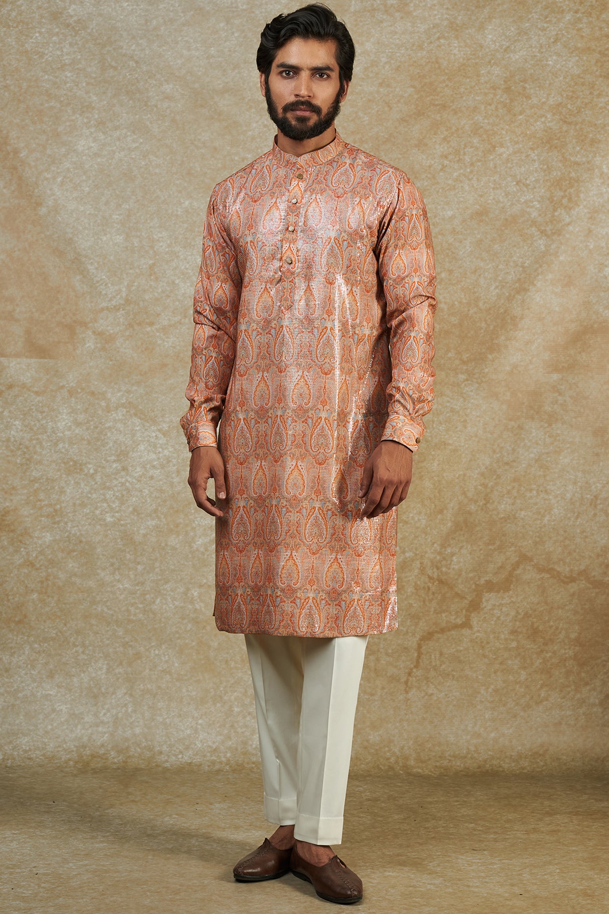 Peach Georgette Printed Sheeting Kurta Set