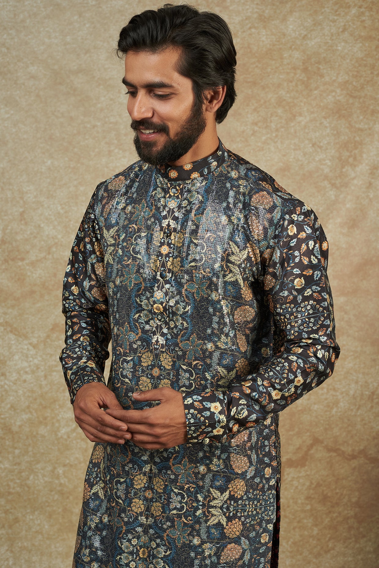 Black Georgette Printed Sheeting Kurta Set