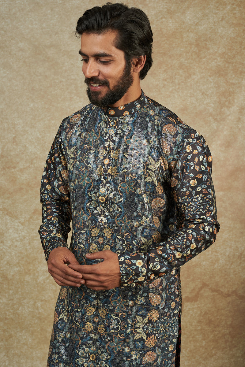 Black Georgette Printed Sheeting Kurta Set