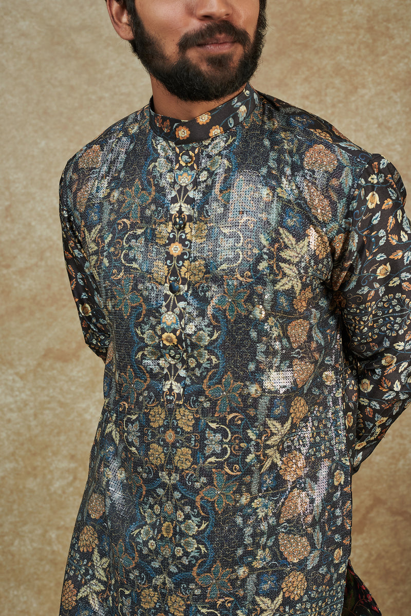 Black Georgette Printed Sheeting Kurta Set