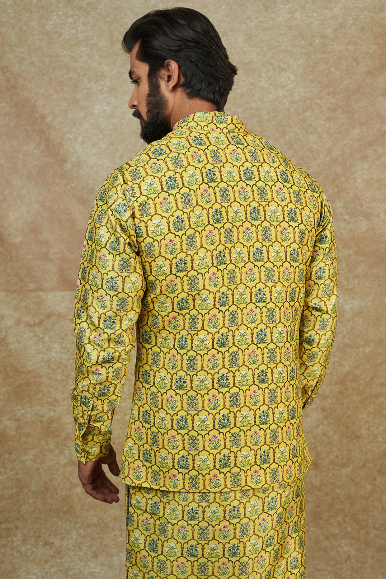 Yellow Georgette Printed Bundi Jacket