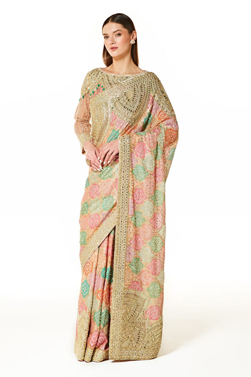 Multi Color Zaynab Bandhani Saree With Blouse