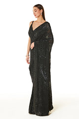 Black Zaynab Hand Embroidered Saree With Blouse