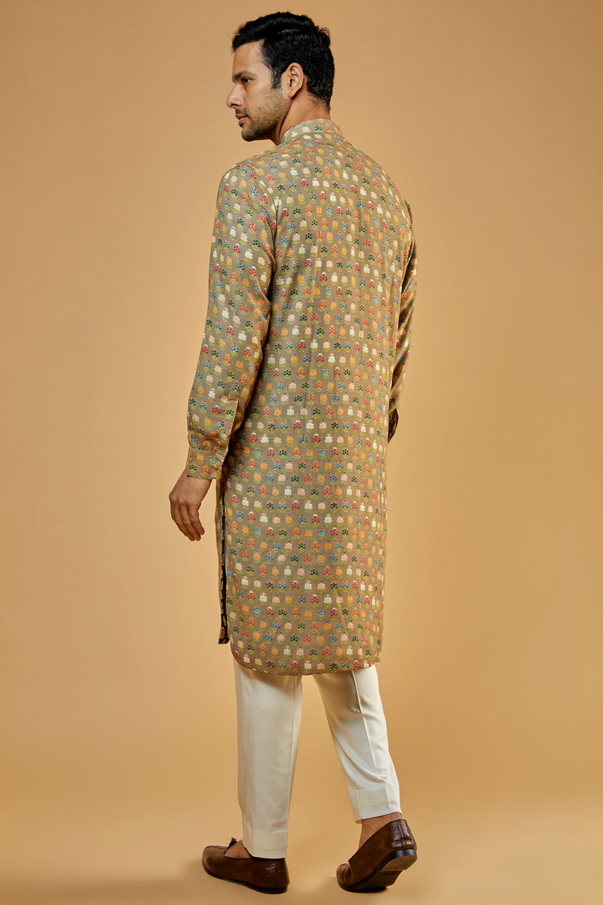 Gold Crepe Printed Sheeting Kurta Set
