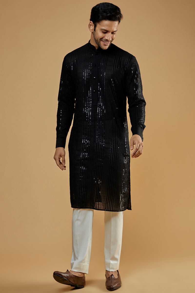 Black Georgette Embroidered Kurta Set