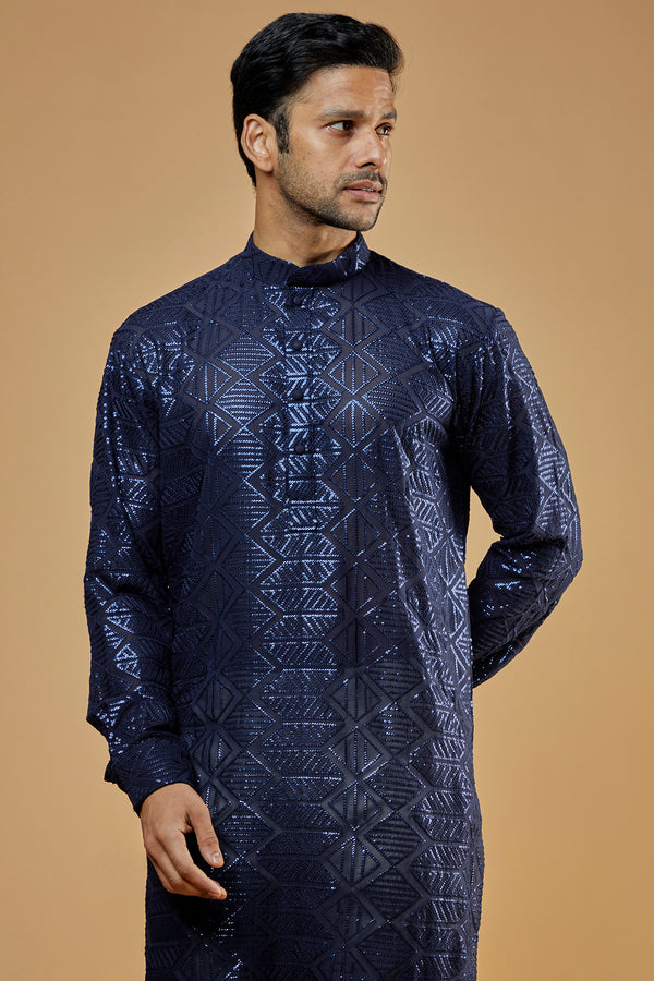 Blue Georgette Embroidered Kurta Set