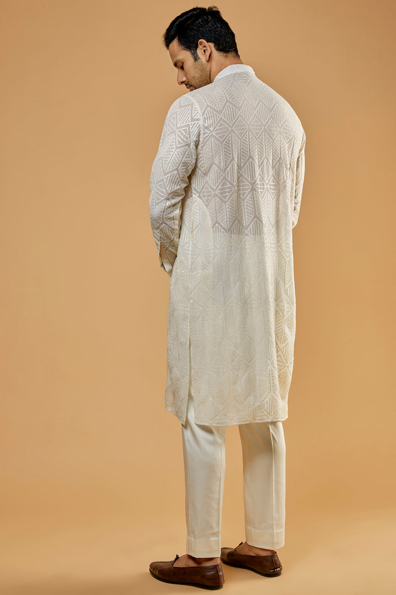 Off-White Georgette Embroidered Kurta Set