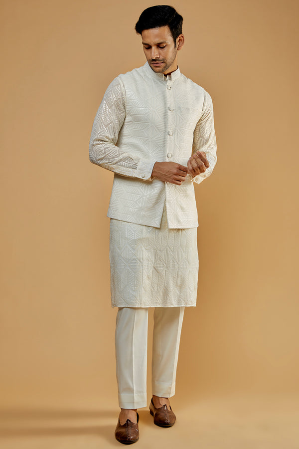 Ivory Georgette Embroidered Jacket.